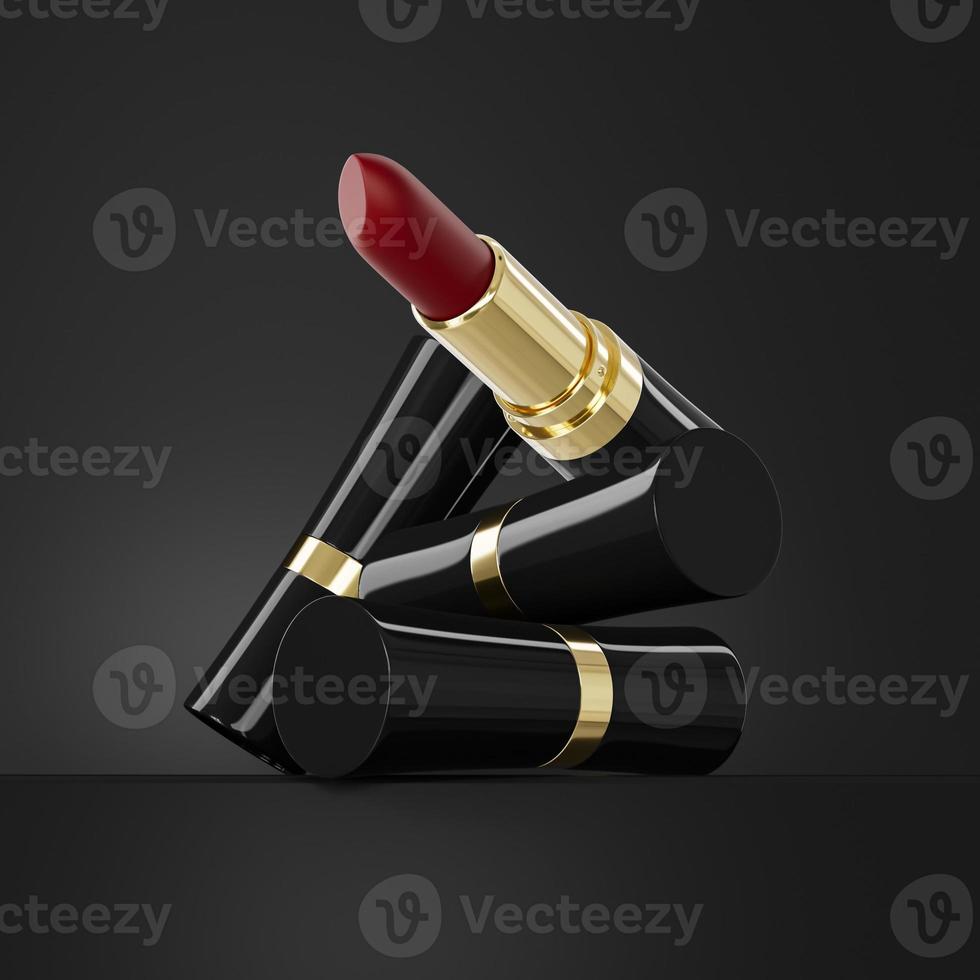 lippenstifte produkt auf quadratischer bühne podium dunkler hintergrund 3d illustration foto