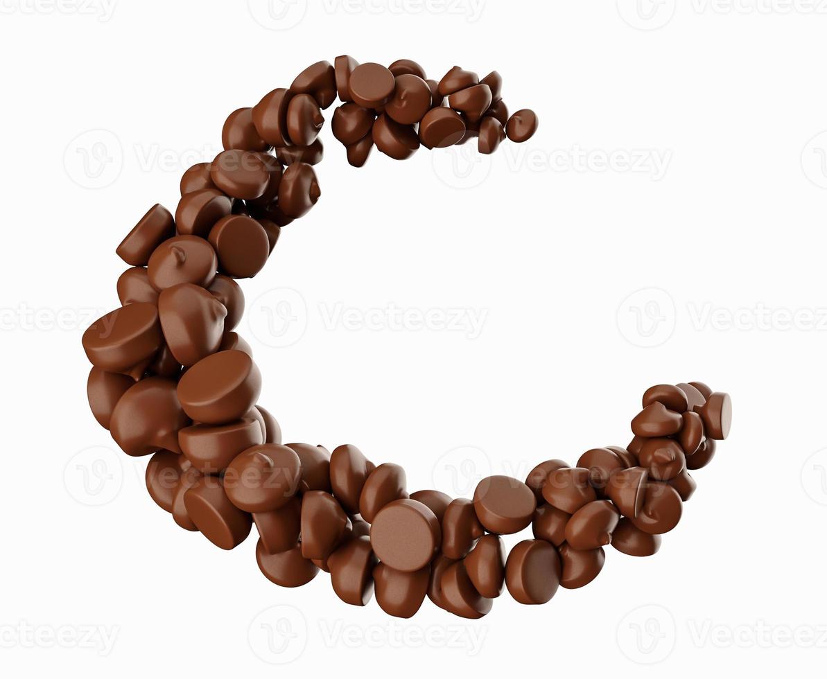 Schokoladenstückchen in Form von Halbmond 3D-Darstellung foto