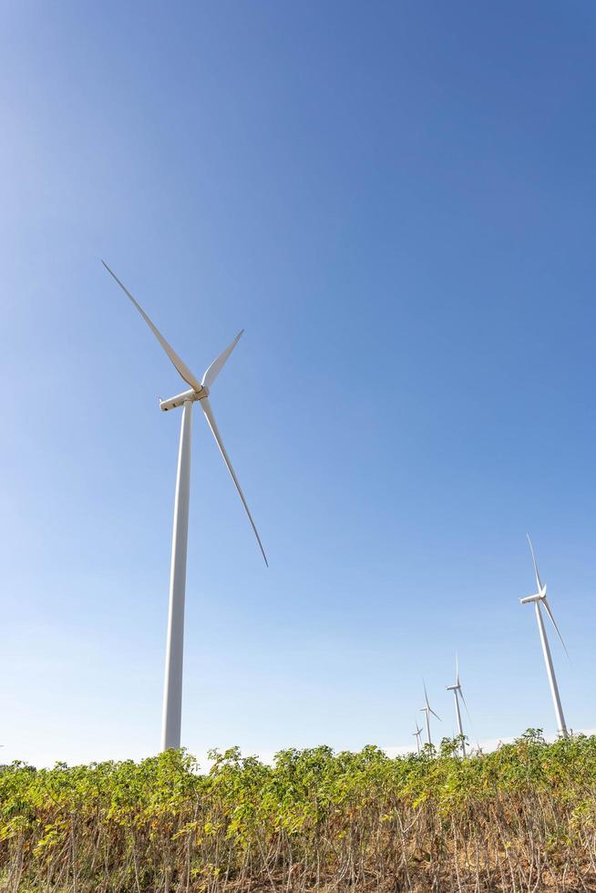 windkraftanlagen sind alternative stromquellen, das konzept nachhaltiger ressourcen, schöner himmel mit windgeneratoren, erneuerbare energien foto