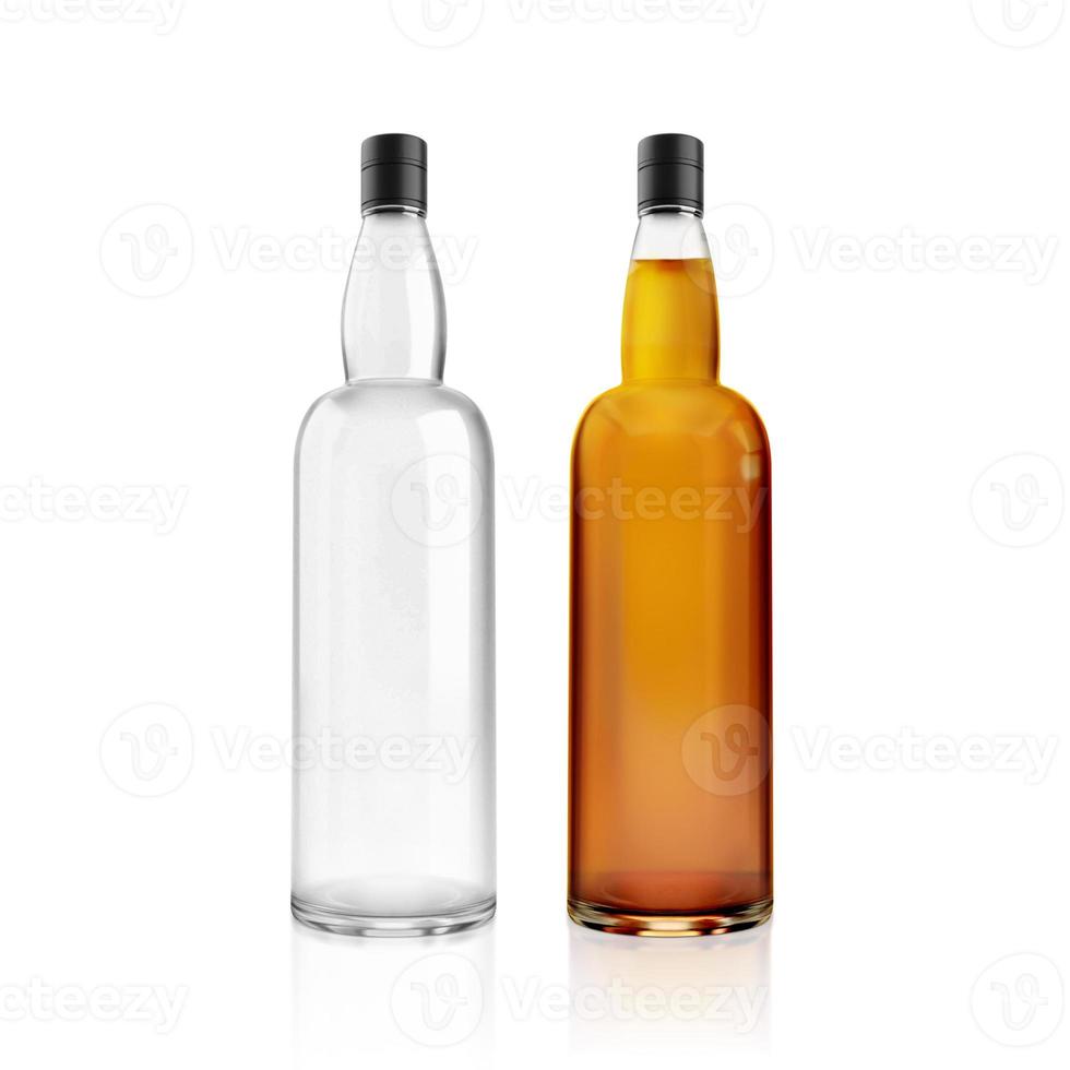 eine Flasche Alkohol auf weißem Hintergrund. 3D-Rendering foto