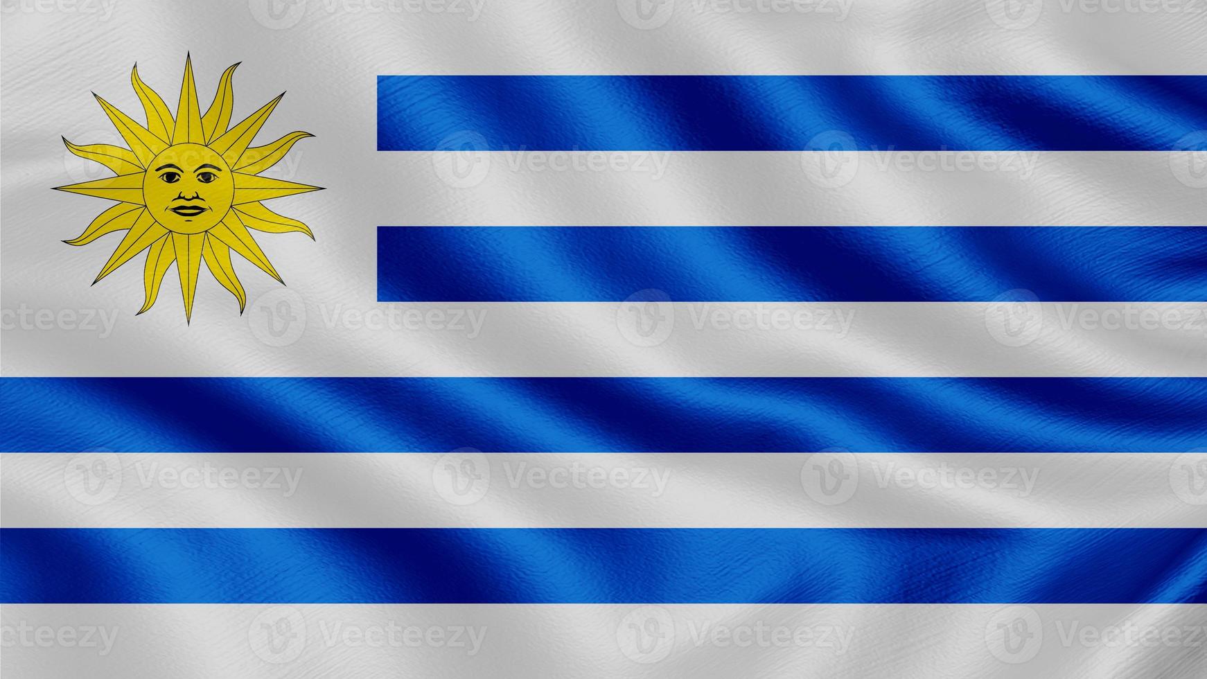 Flagge von Uruguay. realistische schwenkflagge 3d-renderillustration mit sehr detaillierter stoffstruktur. foto