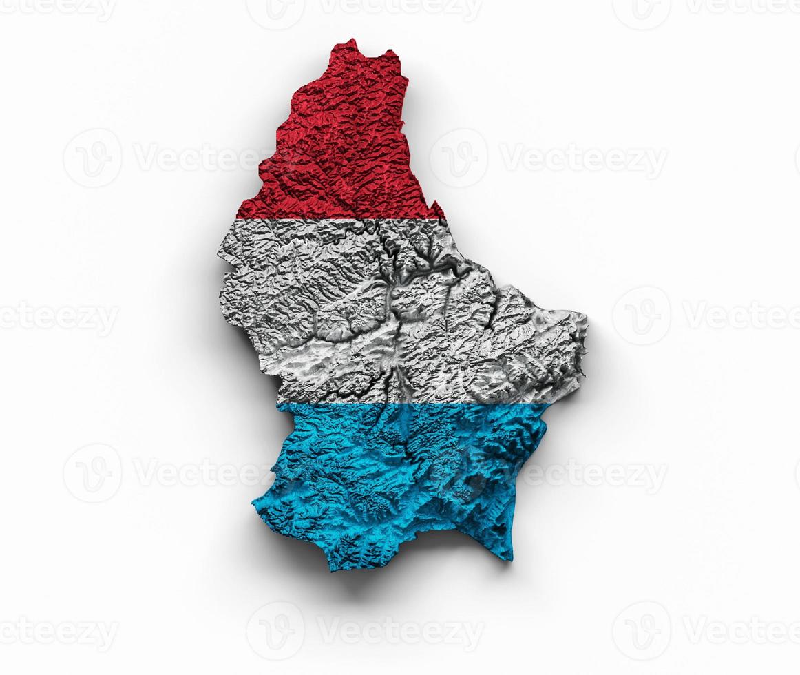 luxemburg-karte schattierte relieffarbe höhenkarte auf dem meerblauen hintergrund 3d-illustration foto