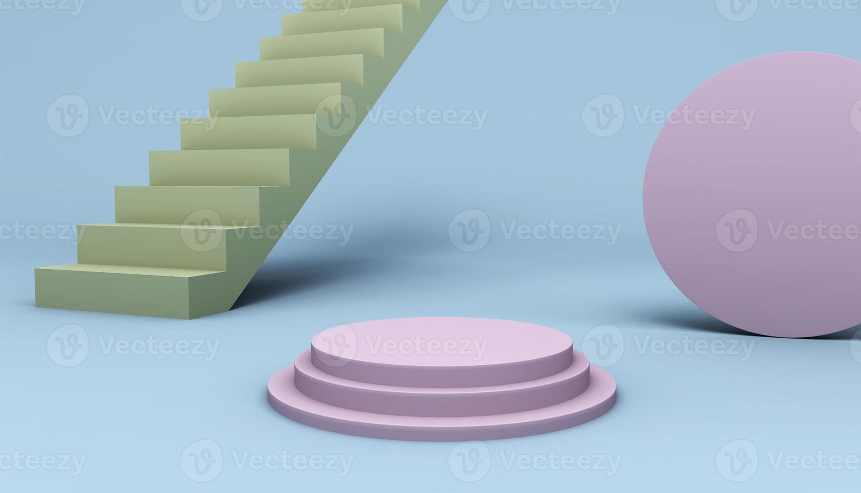 rosa farbzylinder produktstand mit treppe, studioszene für produkt, minimales design, 3d-rendering foto