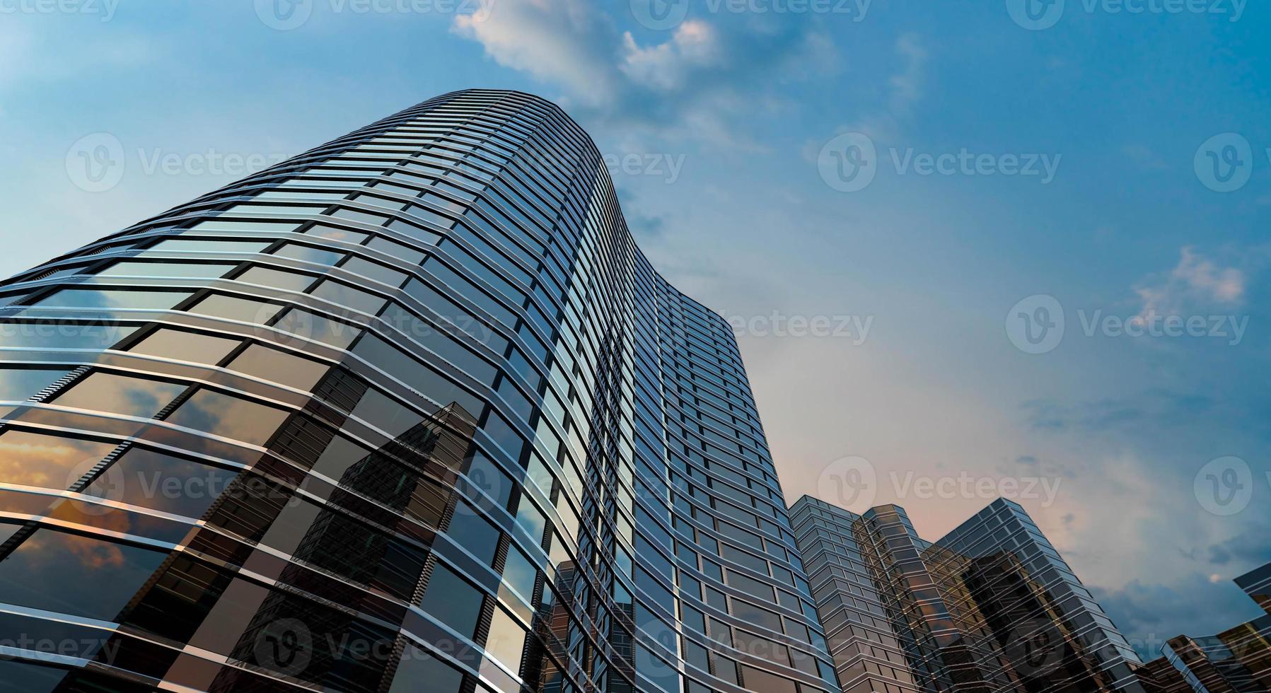 Modernes Baubüro und blauer Himmelshintergrund, 3D-Rendering foto