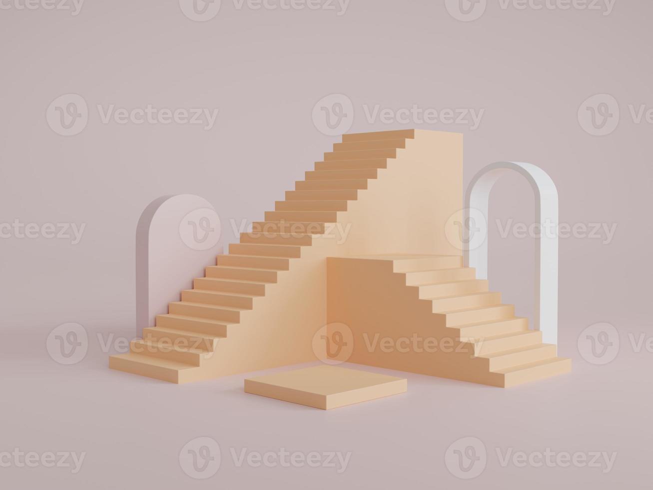 produktausstellungsplattform mit treppe und bogen 3d-renderillustration foto