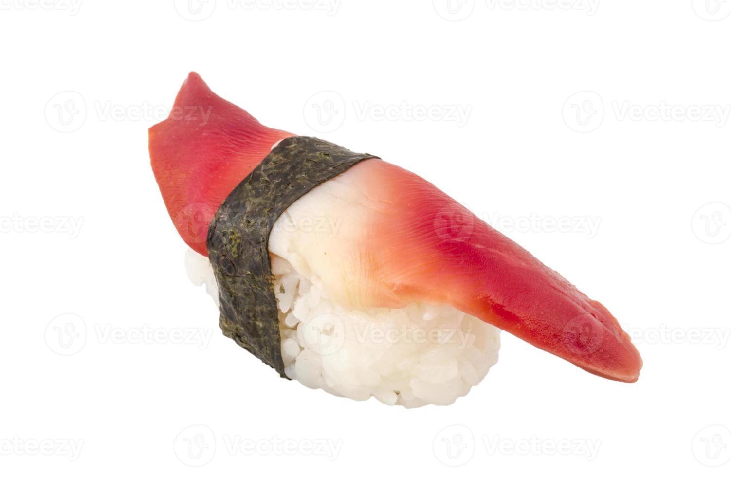 Hokkigai Weichtier Sushi auf weißem Hintergrund foto