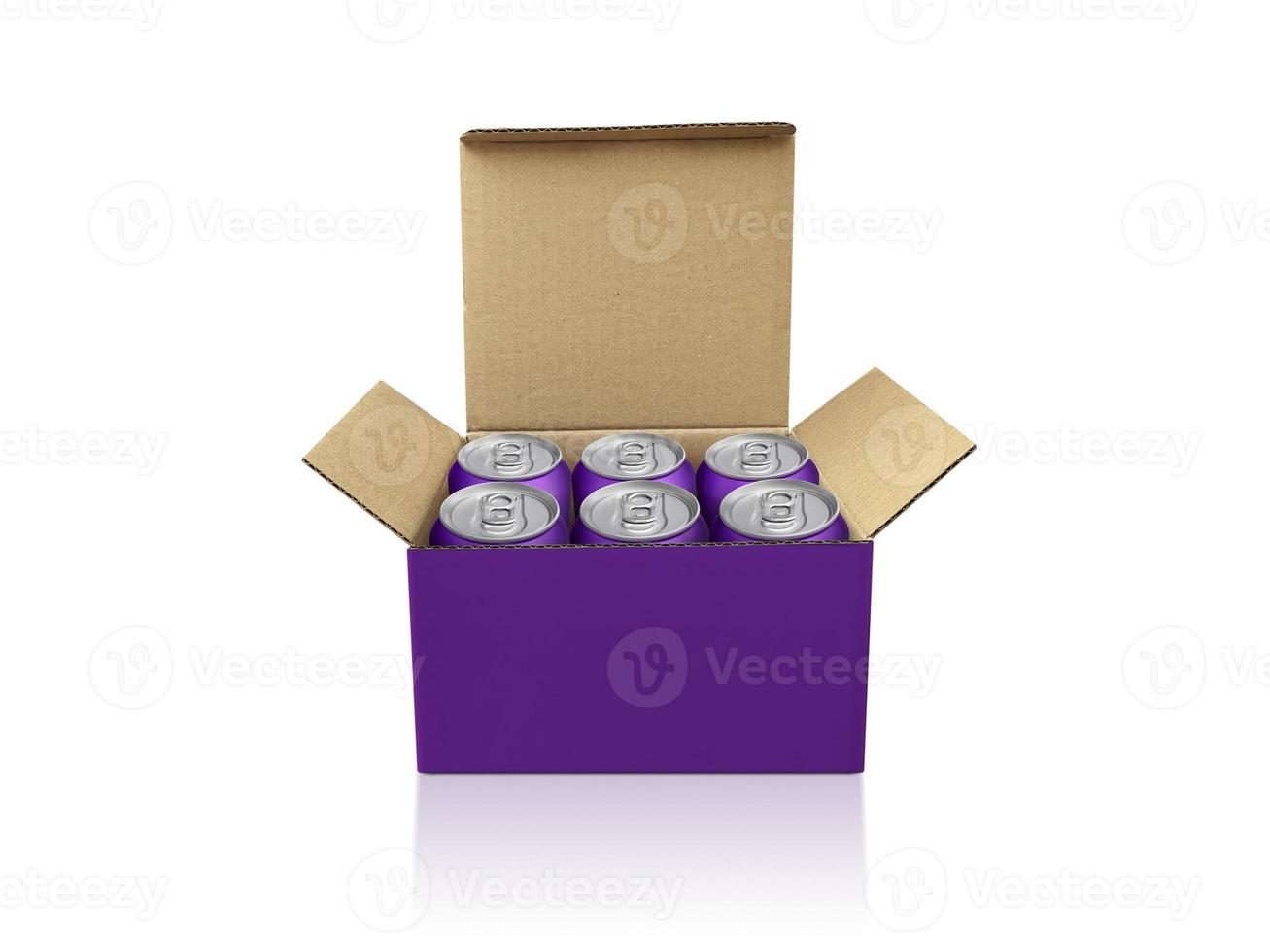 Box mit Dosen isoliert auf weißem Hintergrund foto