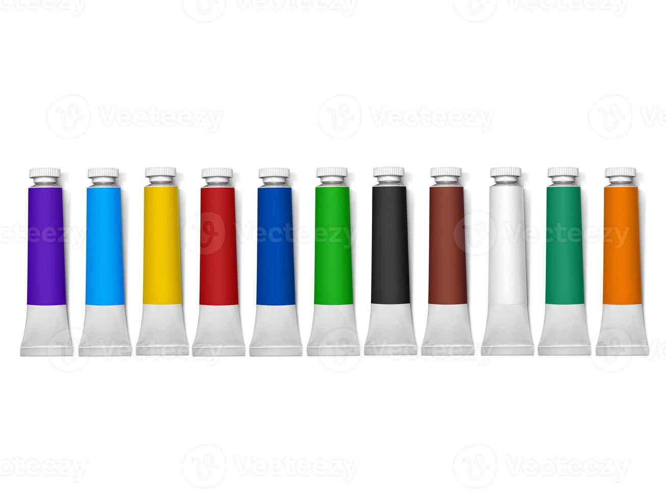 Reihe von farbigen Röhren mit Farbe auf weißem Hintergrund foto