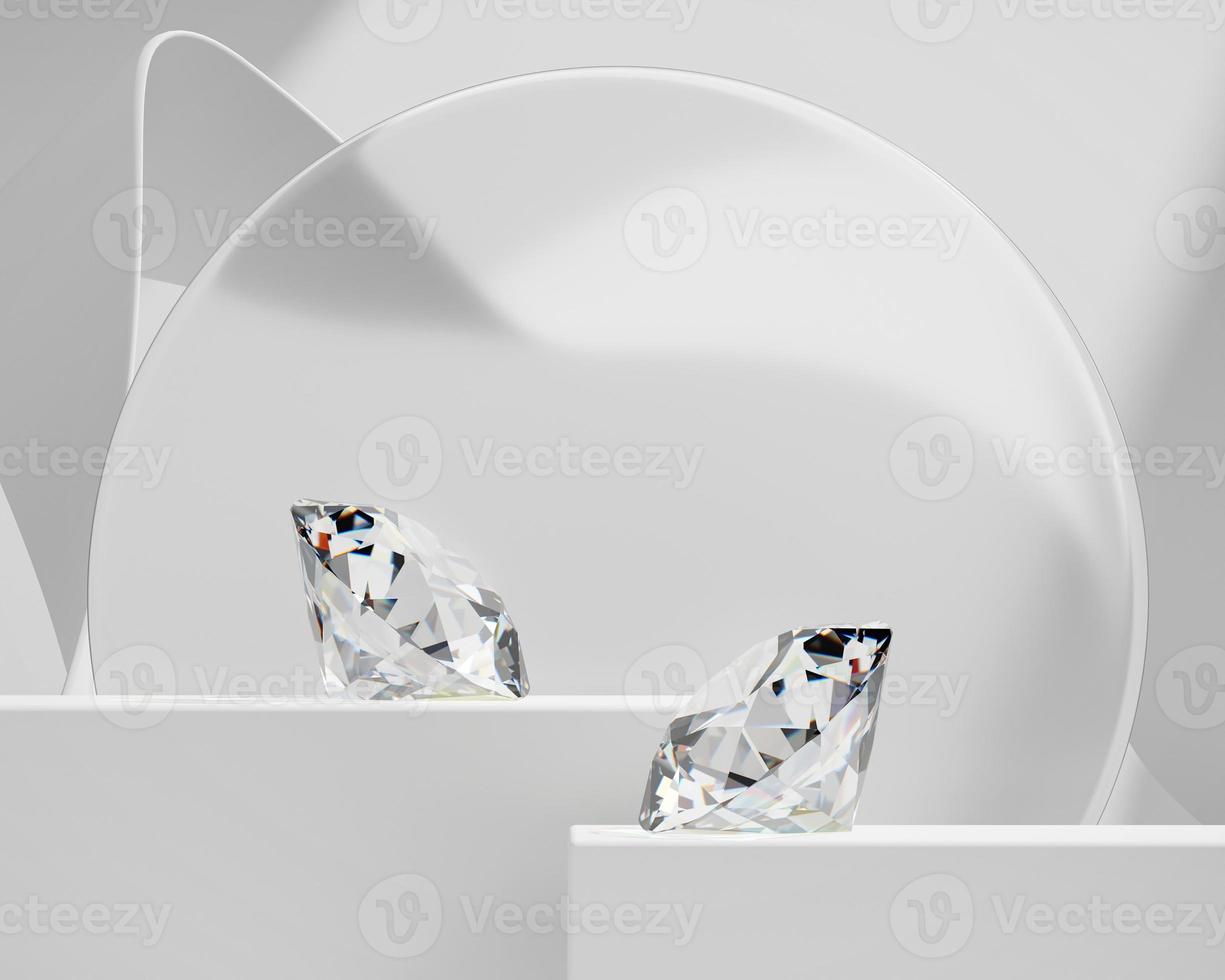 Runde Diamanten auf weißem Hintergrund 3D-Rendering platziert foto