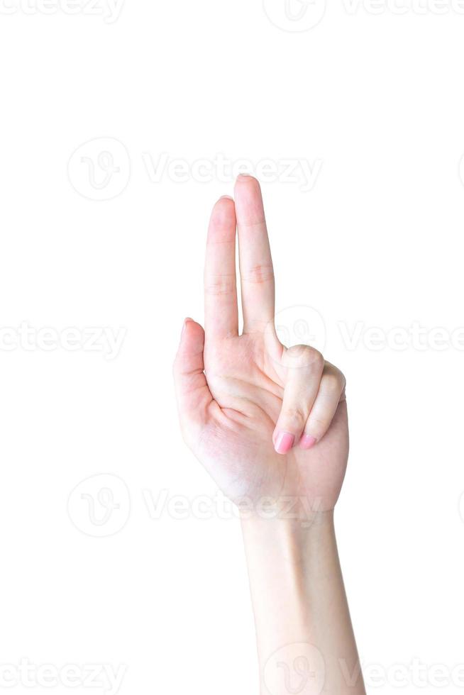 schöne weibliche Hand zeigt Herzsymbol als Siegeszeichen im Manikürekonzept. foto