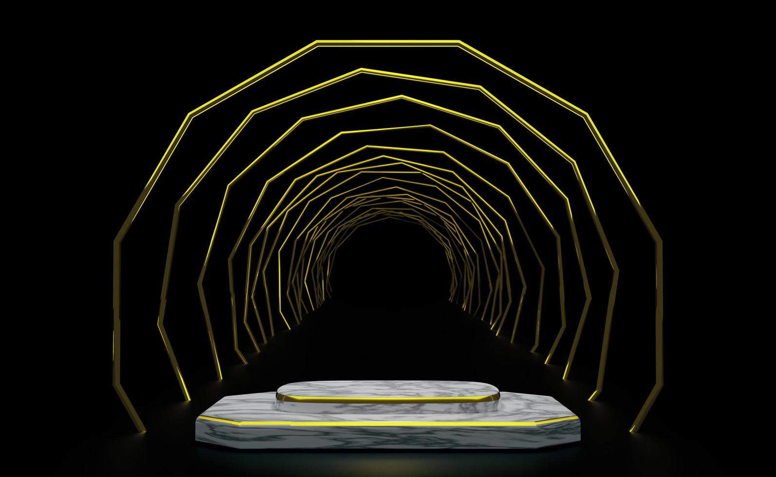 marmorpodium leer mit geometrischen formen in schwarzer komposition für moderne bühnendarstellung und minimalistisches mockup, abstrakter schaufensterhintergrund, konzept 3d-illustration oder 3d-rendering foto