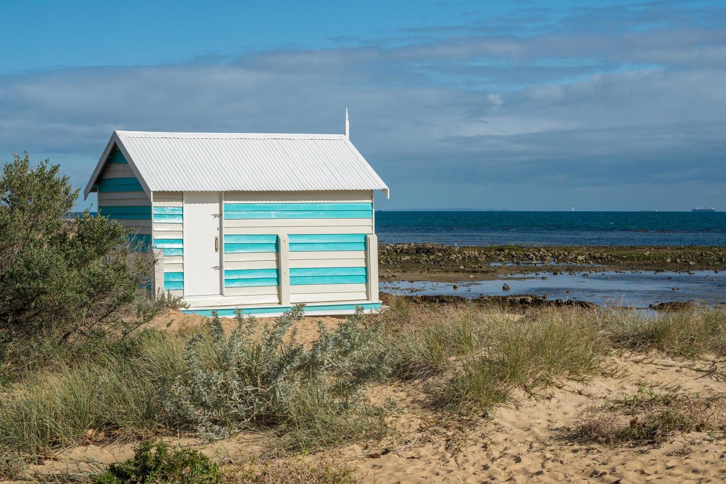 Die Badebox am Strand von Brighton ist ein Wahrzeichen von Melbourne, Bundesstaat Victoria in Australien. foto