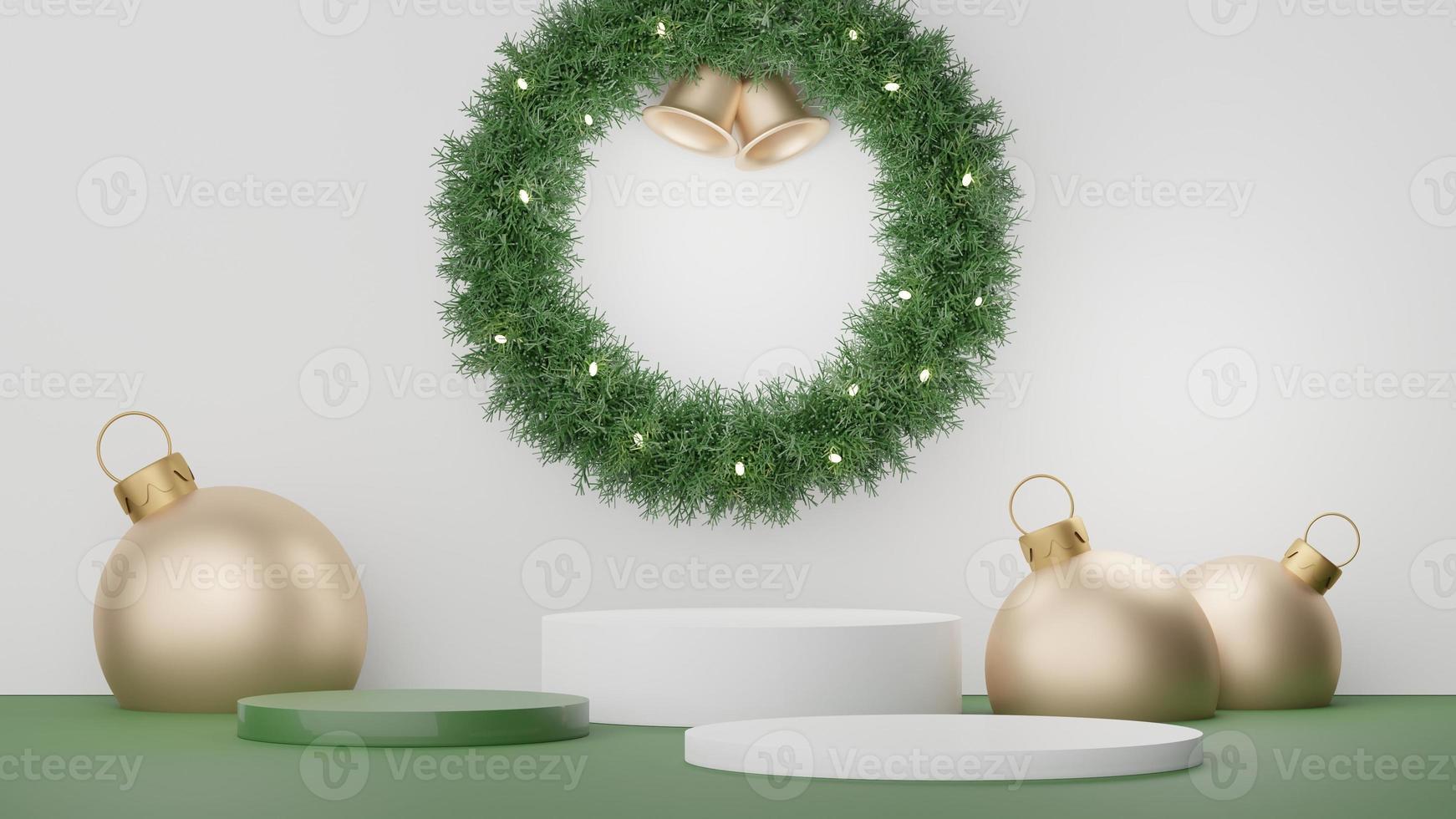 3D-Display-Podium für Produkt- und Kosmetikpräsentation mit Konzept der frohen Weihnachten und des guten Rutsch ins neue Jahr. moderne geometrische. Plattform zum Mock-up und Anzeigen der Marke. Minimal sauberes Design. foto