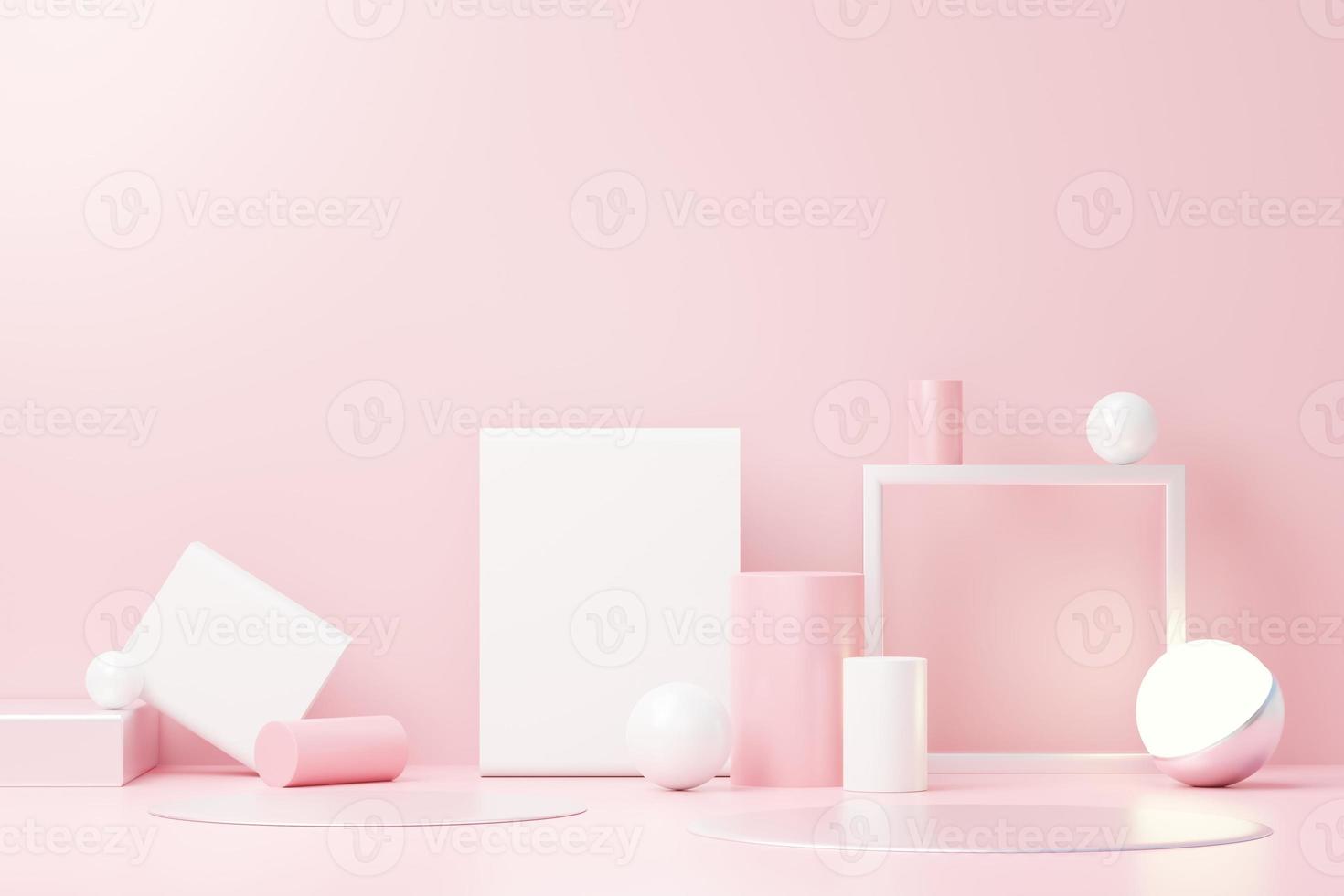 3D-Render-Podiumsplattform für abstrakte Anzeige für Produktpräsentation und Werbung. Minimaler Szenenhintergrund mit klarem Design. freier Sockel für Mock-up. leere bühne mit pastellfarbe für kosmetik. foto