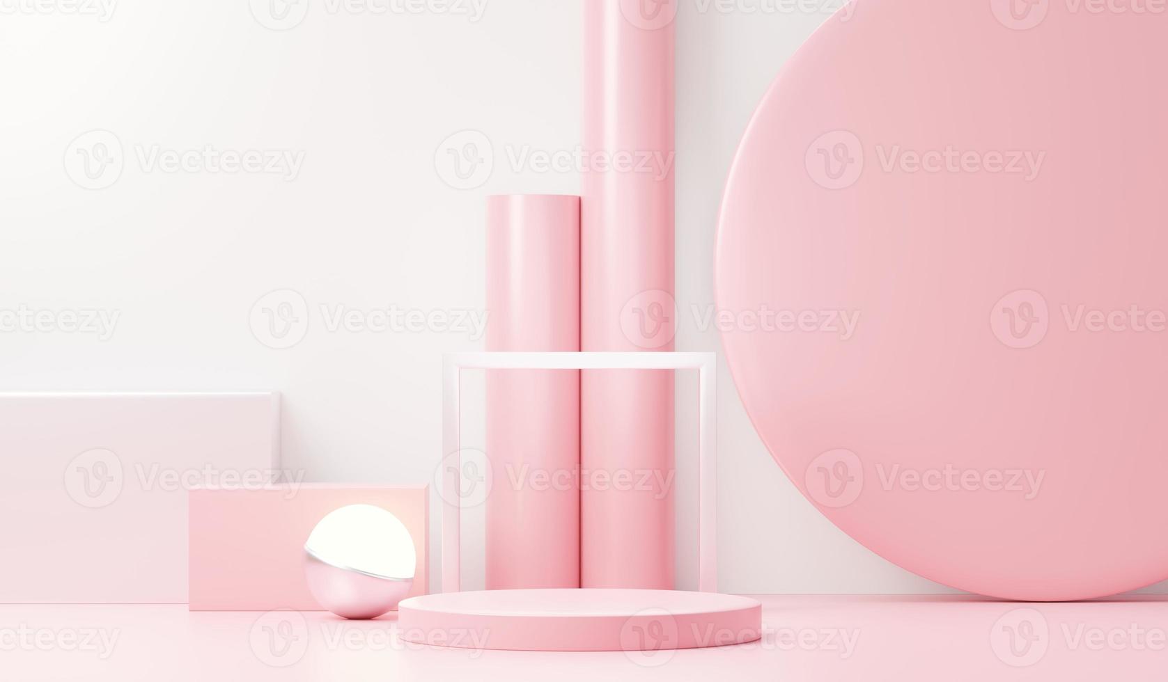 3D-Render-Podiumsplattform für abstrakte Anzeige für Produktpräsentation und Werbung. Minimaler Szenenhintergrund mit klarem Design. freier Sockel für Mock-up. leere bühne mit pastellfarbe für kosmetik. foto