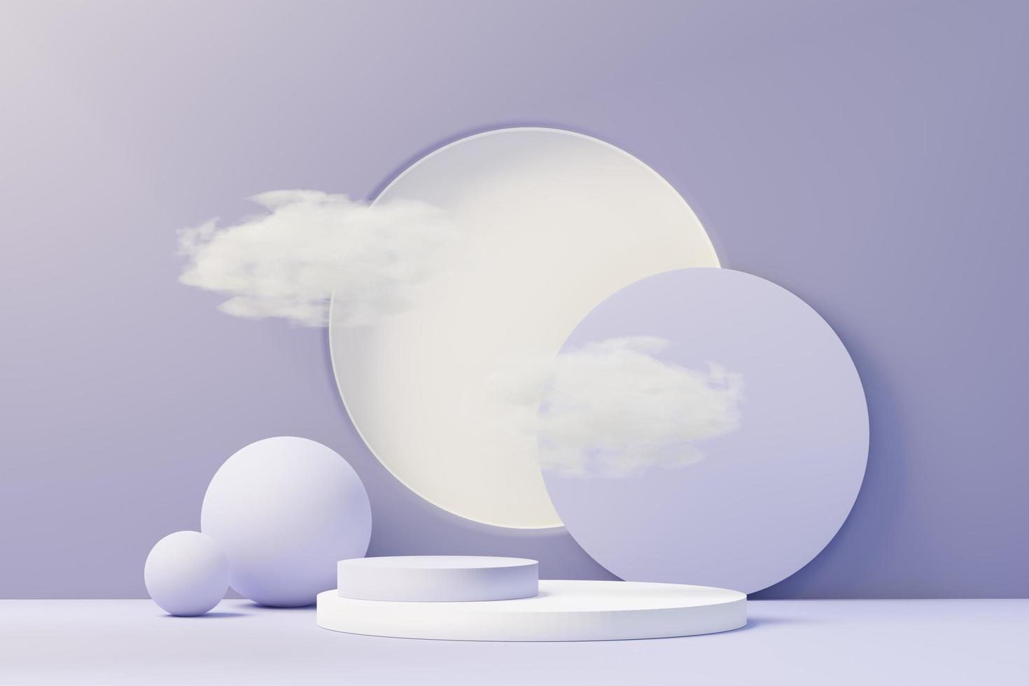 3D-Darstellung des Beauty-Podiums mit sehr Peri-Farbe des Jahres 2022 Design für Produktpräsentation und Werbung. Minimaler Pastellhimmel und verträumte Landszene. Romantik-Konzept. foto