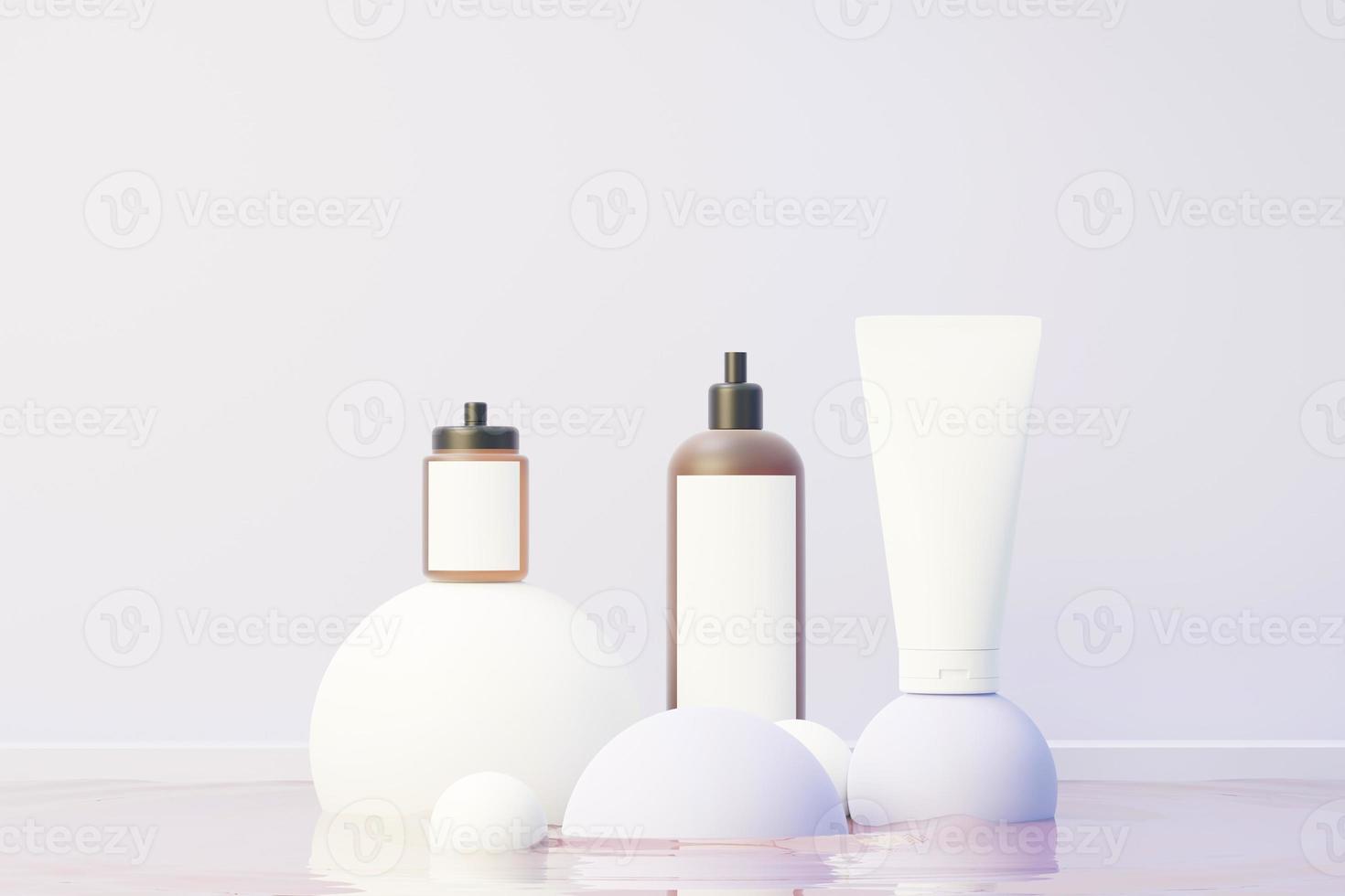 3d-rendering von leeren kosmetik-hautpflegeprodukten oder verpackungen für mock-up. Schönheitsseife und Spa-Konzept. Lotion Öl Feuchtigkeit für die Gesundheit der Haut. Premium- und Luxusdesign für Branding. foto