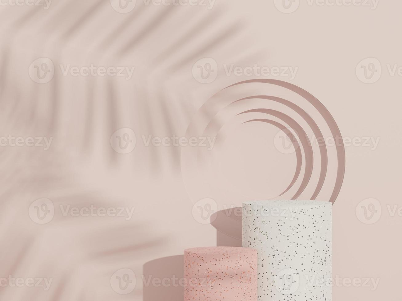 3D abstrakte weiße Plattform Vitrine für Produkt- und Kosmetikpräsentation mit Terrazzo-Ideenkonzept. minimales podium für mock-up und werbung. Render-Szene mit geometrischem Design für Web-Banner. foto