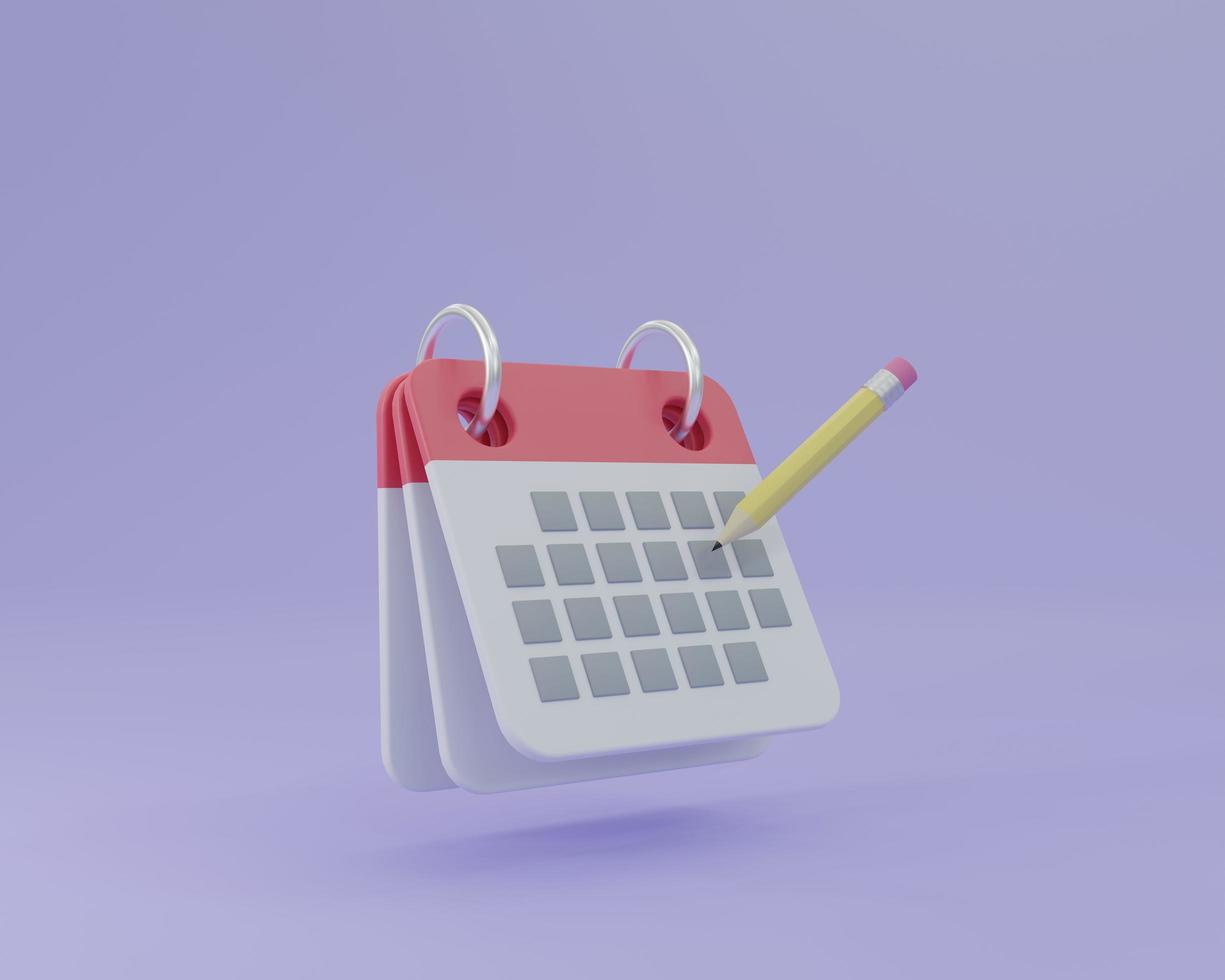 minimaler tischkalender mit bleistift in der luft schwebende 3d-renderillustration foto