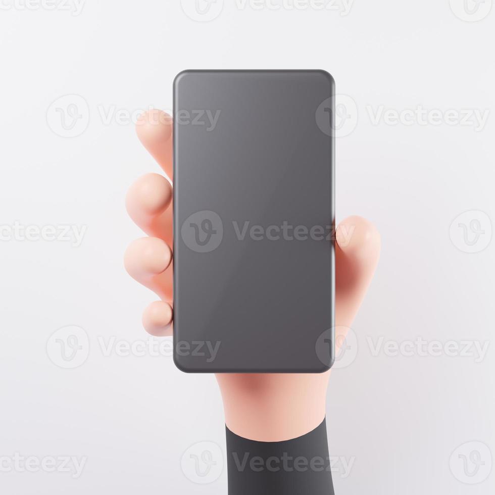 vertikales Smartphone in der Hand halten. vertikales konzept des handshow-handys mit kopienraum. 3D-Rendering foto