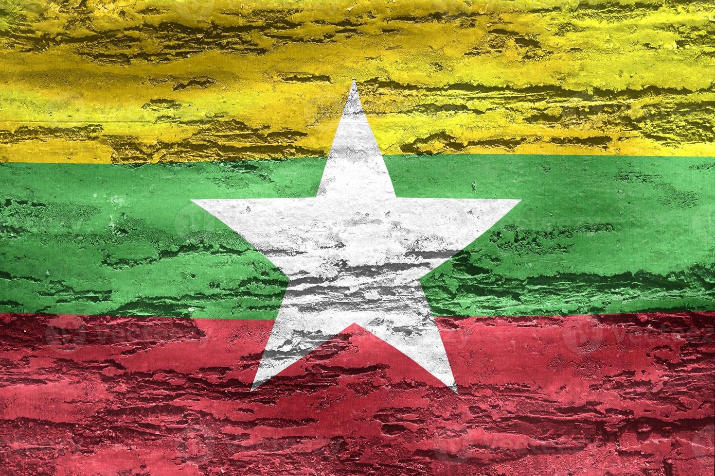 3d-illustration einer myanmar-flagge - realistische wehende stoffflagge foto