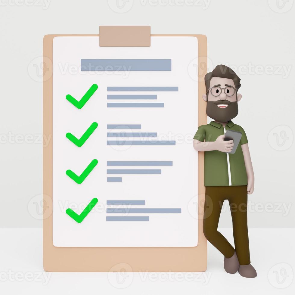 3D-Mann-Checkliste glückliches Handy-Task-Management foto