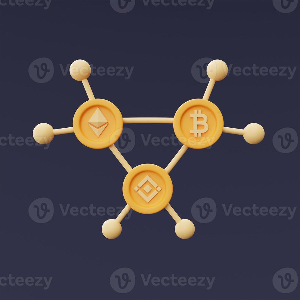 blockchain-technologie und netzwerkkonzept. kryptowährung, bitcoin, ethereum, binance, minimal style.3d-rendering. foto