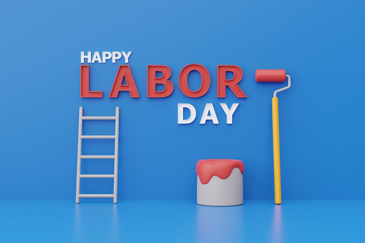 happy labor day usa konzept mit pinsel, bauwerkzeuge auf blauem hintergrund, 3d-rendering foto