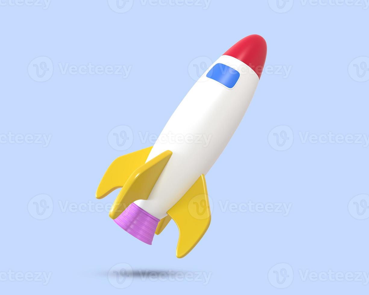 Raumschiff-Raketenstart 3D-Symbol. fliegendes Raketenshuttle. Raketenstart aus der ground.3d gerenderten Illustration. foto