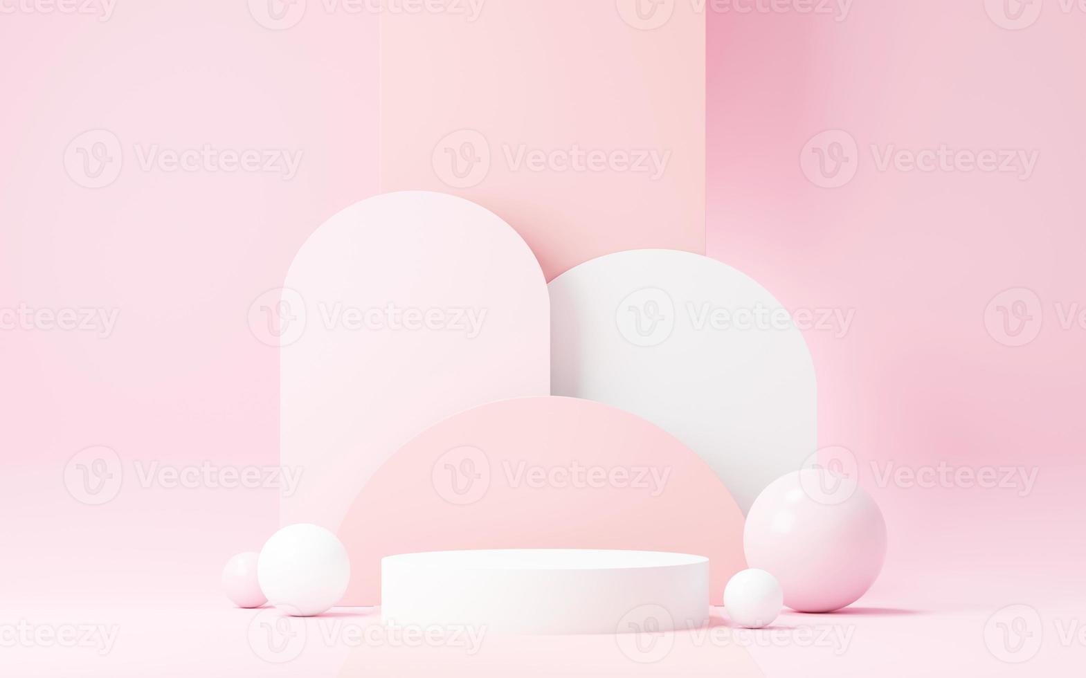 3D-Render-Podiumsplattform für abstrakte Anzeige für Produktpräsentation und Werbung. Minimaler Szenenhintergrund mit klarem Design. freier Sockel für Mock-up. leere bühne mit pastellfarbe für kosmetik. foto