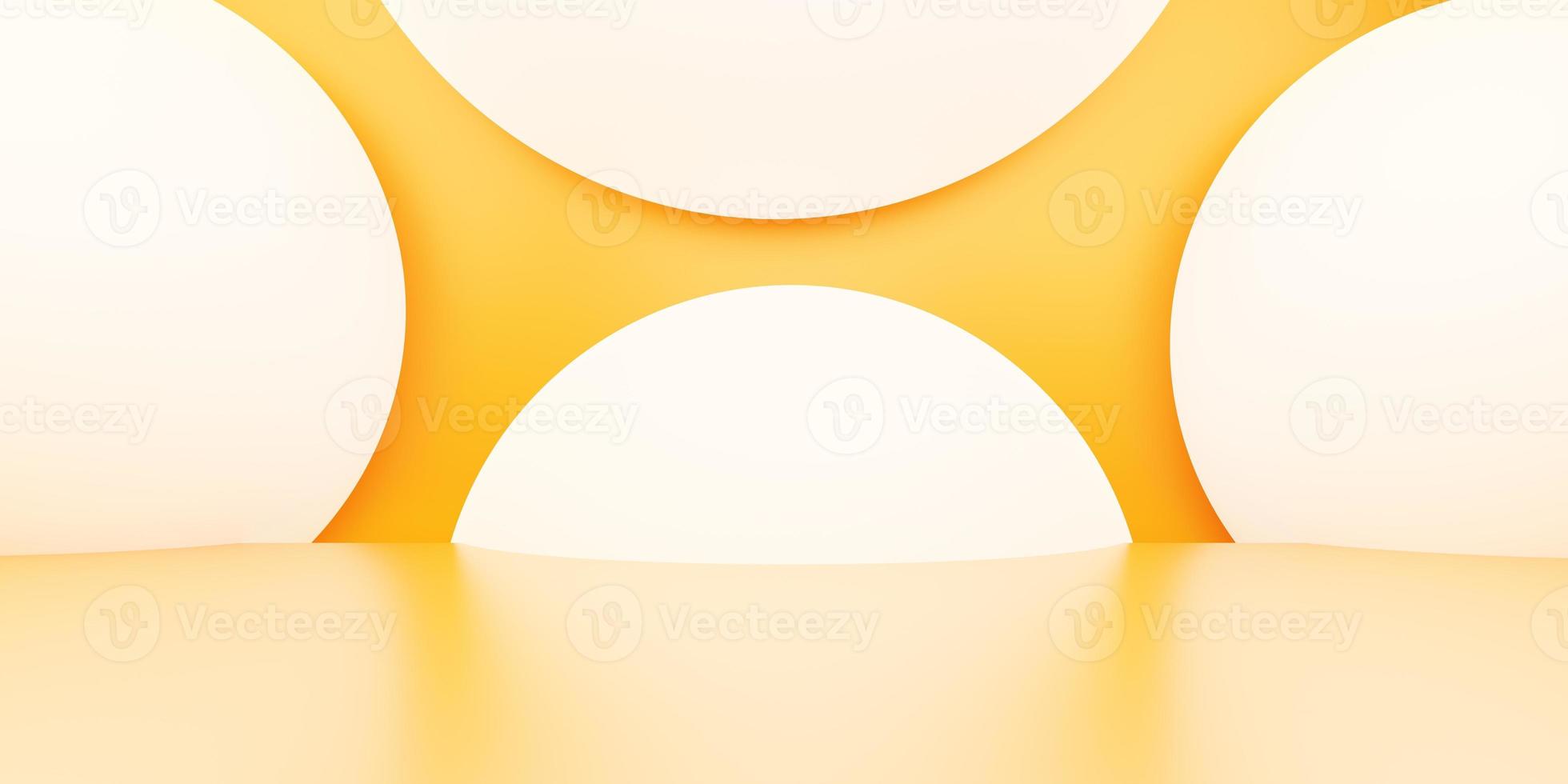 3D-Darstellung eines leeren gelb-orangeen abstrakten minimalen Hintergrunds. szene für werbedesign, kosmetikwerbung, show, technologie, lebensmittel, banner, creme, mode, kind, luxus. Illustration. Warenpräsentation foto