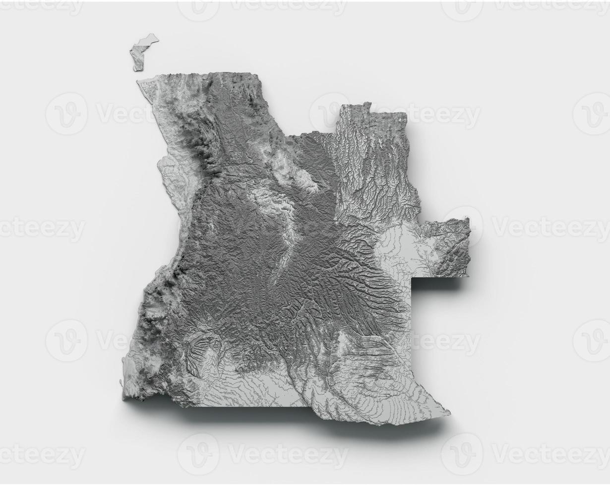 angola-karte schattierte relieffarbe höhenkarte auf dem meerblauen hintergrund 3d-illustration foto