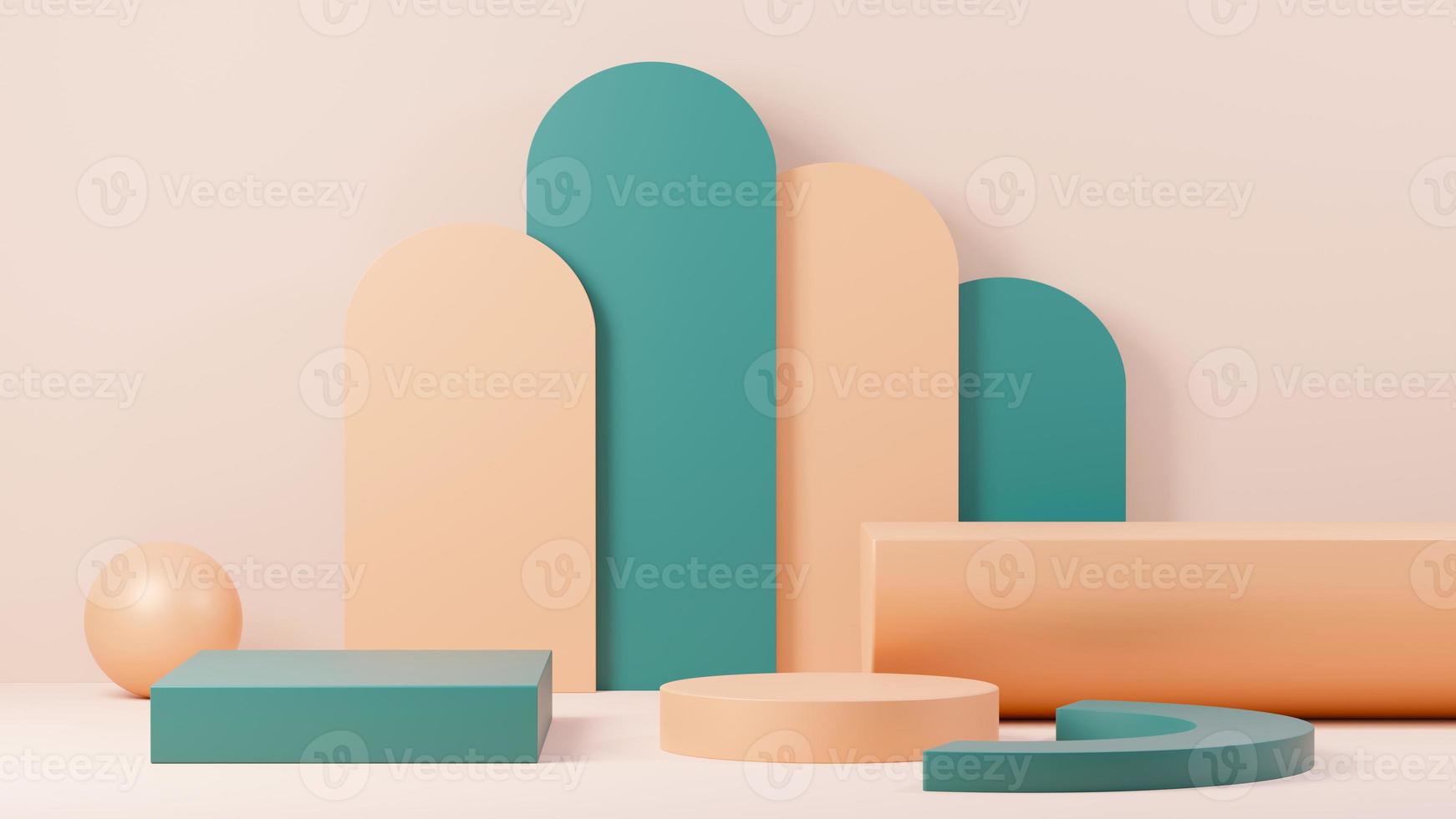 3D-Render-Podiumsplattform für abstrakte Anzeige für Produktpräsentation und Werbung. Minimaler Szenenhintergrund mit klarem Design. freier Sockel für Mock-up. leere bühne mit pastellfarbe für kosmetik. foto