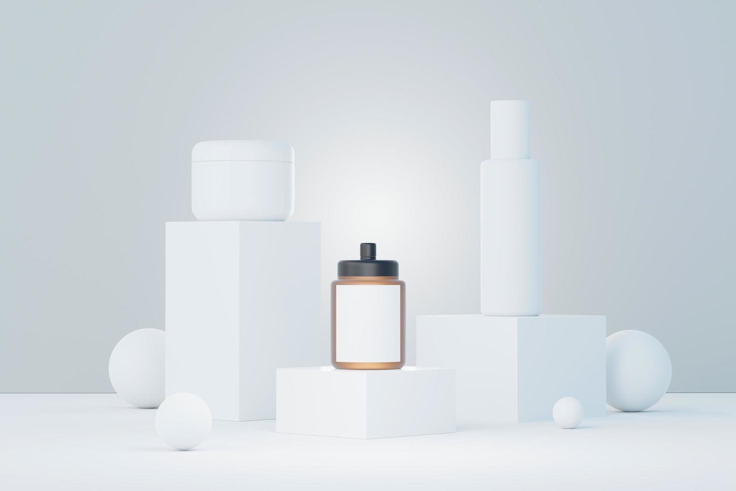 3d-rendering von leeren kosmetik-hautpflegeprodukten oder verpackungen für mock-up. Schönheitsseife und Spa-Konzept. Lotion Öl Feuchtigkeit für die Gesundheit der Haut. Premium- und Luxusdesign für Branding. foto