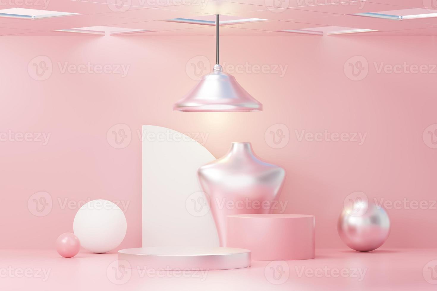 3D-Render-Podiumsplattform für abstrakte Anzeige für Produktpräsentation und Werbung. Minimaler Szenenhintergrund mit klarem Design. freier Sockel für Mock-up. leere bühne mit pastellfarbe für kosmetik. foto