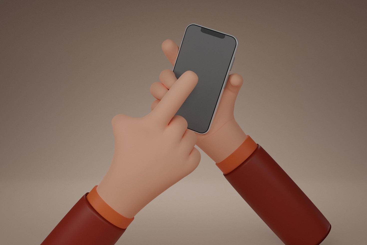 hand der geschäftsberührung oder druck des fingers auf leeres mobiles display.unter verwendung des telefonbildschirmmodells, zahlung über ein smartphone,mobiltelefonbank,geldbörse,isolierter hintergrund.3d-rendering. foto