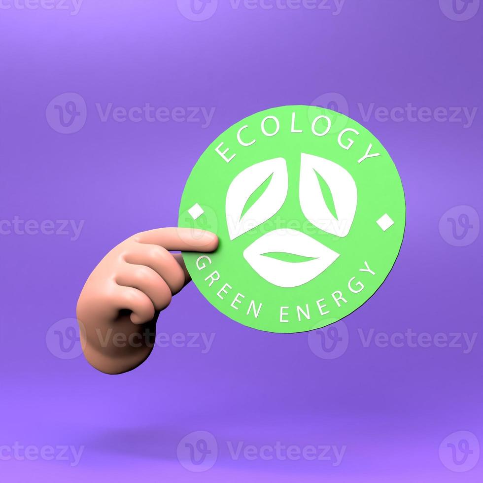 die hand hält ein symbol zum thema eco. Ökologie und Erhaltung des Planeten. 3D-Darstellung. foto