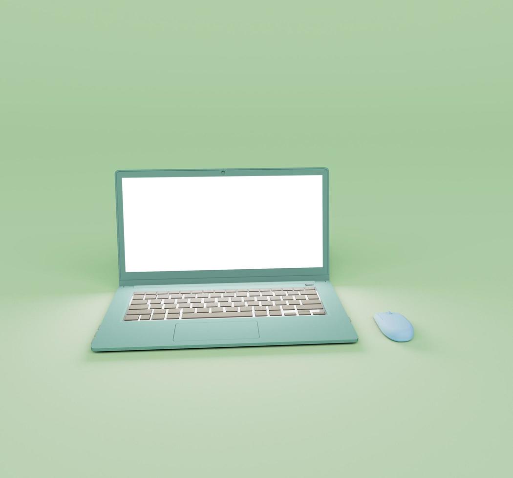 3D-Darstellung von Maus und Laptop isoliert auf pastellfarbenem Hintergrund, 3D-Hintergrund minimale Szene foto