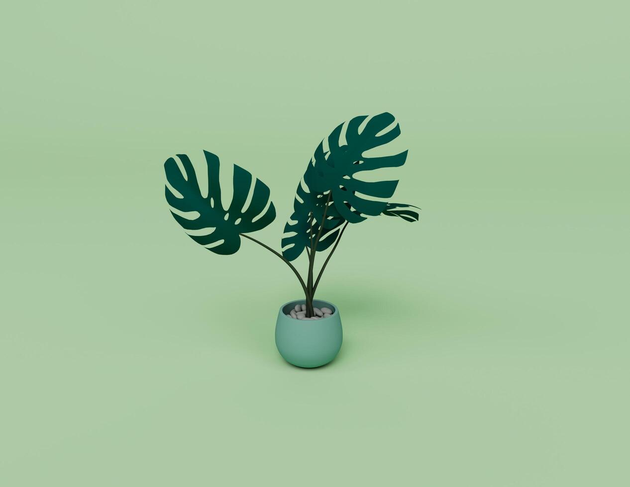 3D-Darstellung von Monstera Topfblumenpflanzenbaum isoliert auf pastellfarbenem Hintergrund, 3D-Hintergrund minimale Szene foto