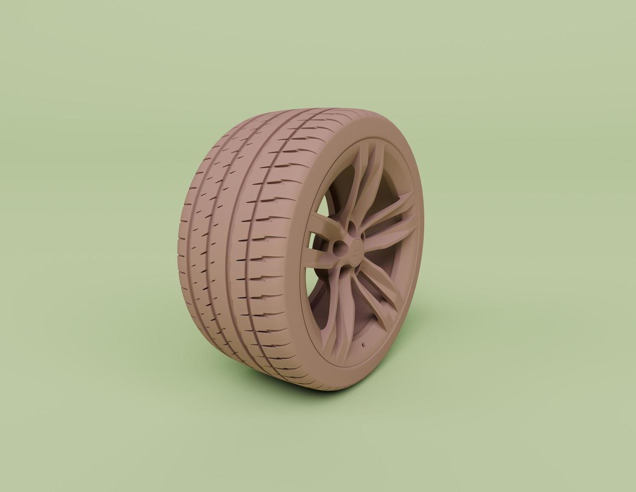 3D-Darstellung von Reifen mit Felge isoliert auf pastellfarbenem Hintergrund, 3D-Hintergrund minimale Szene foto