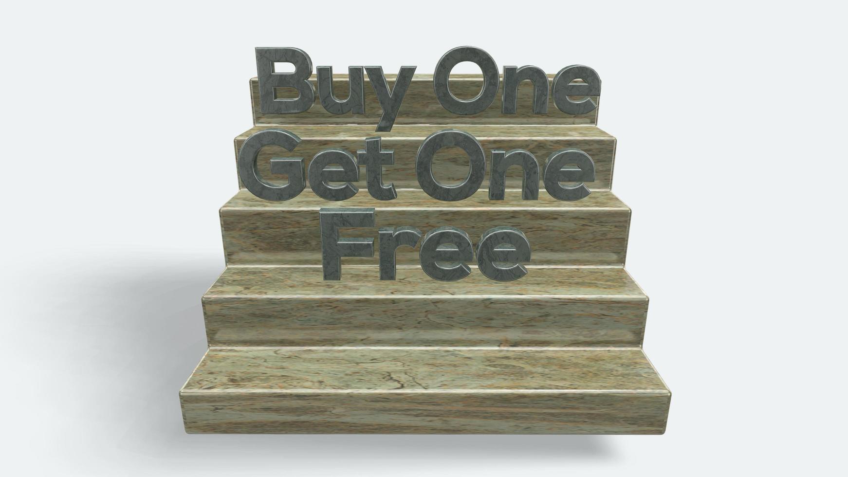 3D Kaufen Sie eins und erhalten Sie einen kostenlosen Text auf der Treppe auf weißem Hintergrund foto
