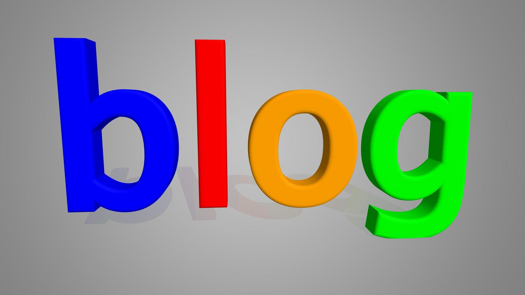 das Wort Blog in 3D-Buchstaben in Blau, Rot, Orange, Grün foto