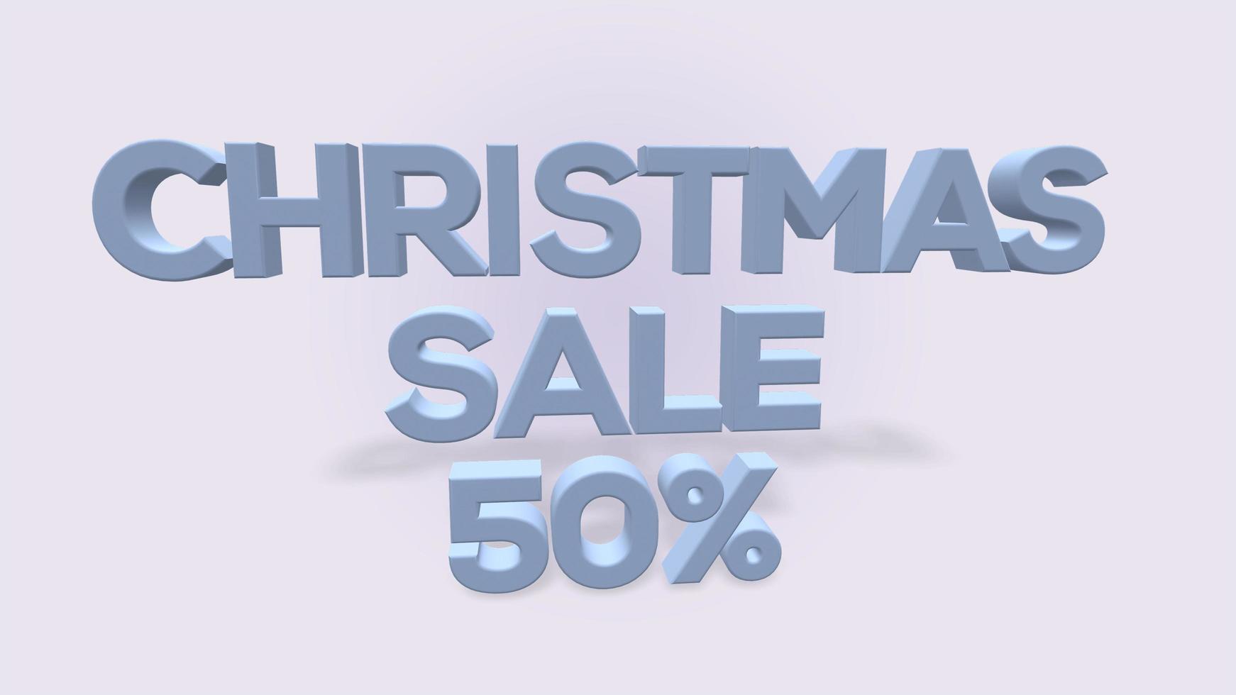 3D-Darstellung des Weihnachtsverkaufs mit 50 Prozent Rabatt auf weißem Hintergrund foto