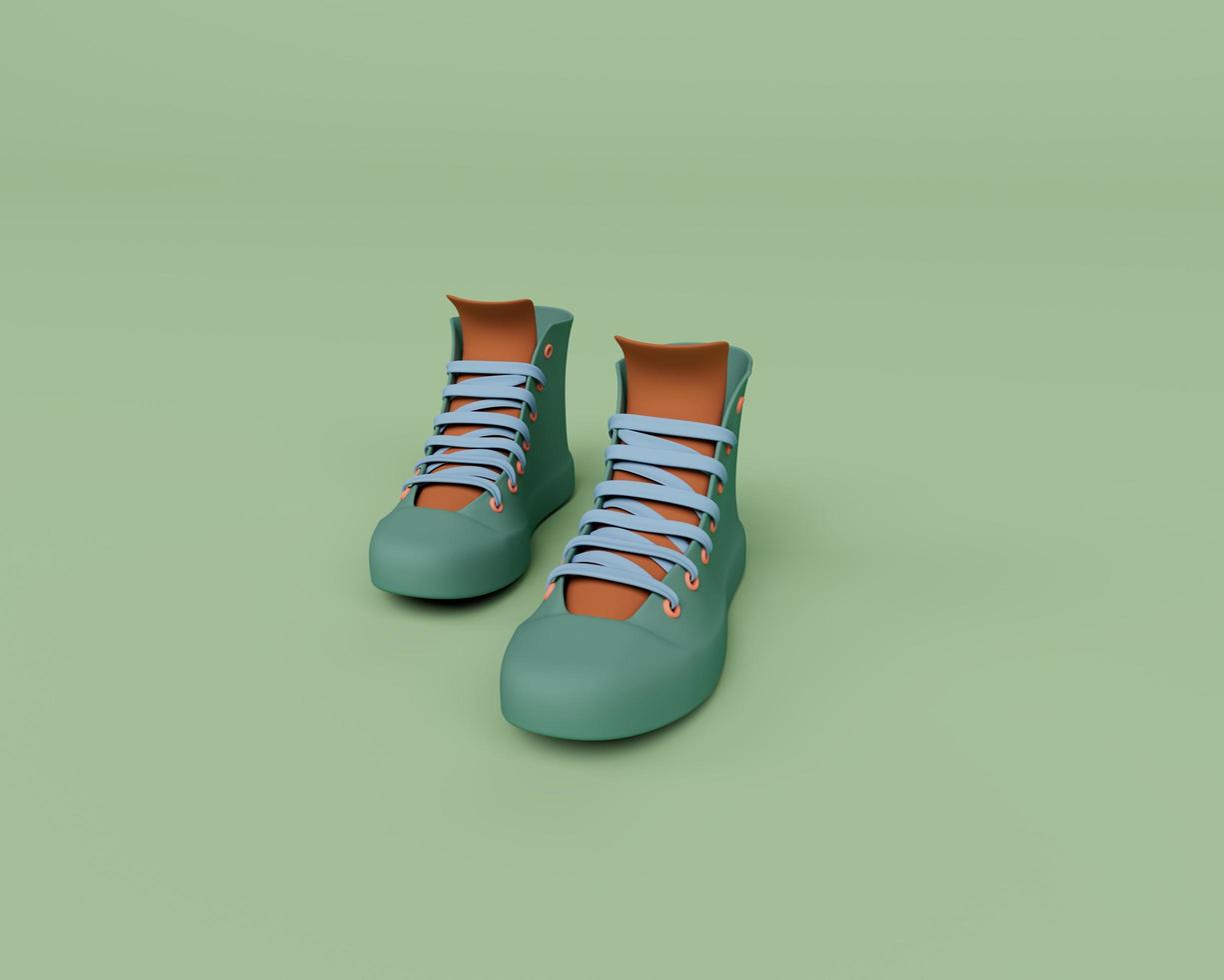 3D-Darstellung von farbenfrohen Sportlaufschuhen isoliert auf pastellfarbenem Hintergrund, 3D-Hintergrund minimale Szene foto