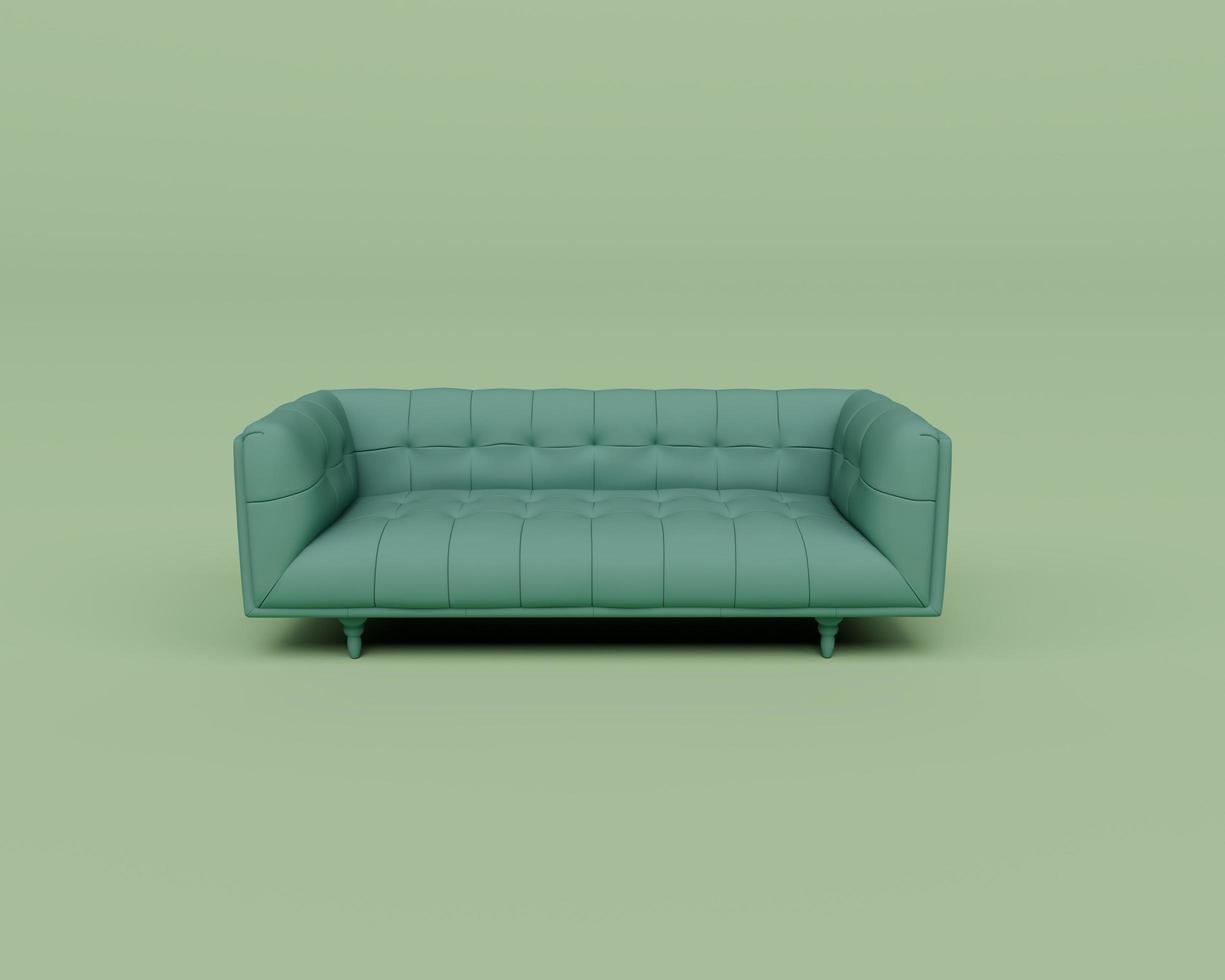 3D-Darstellung von Sofa isoliert auf pastellfarbenem Hintergrund, 3D-Hintergrund minimale Szene foto