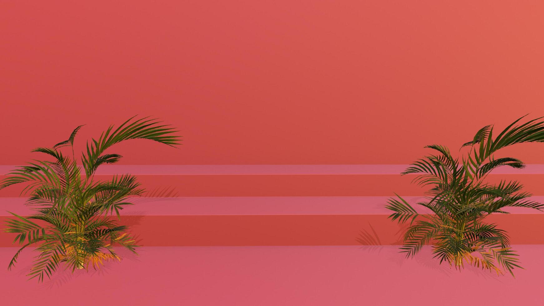 minimaler hintergrund für branding und verpackungspräsentation.rosa korallenpodium mit gartenpflanzenkorallenhintergrund. 3D-Darstellung foto