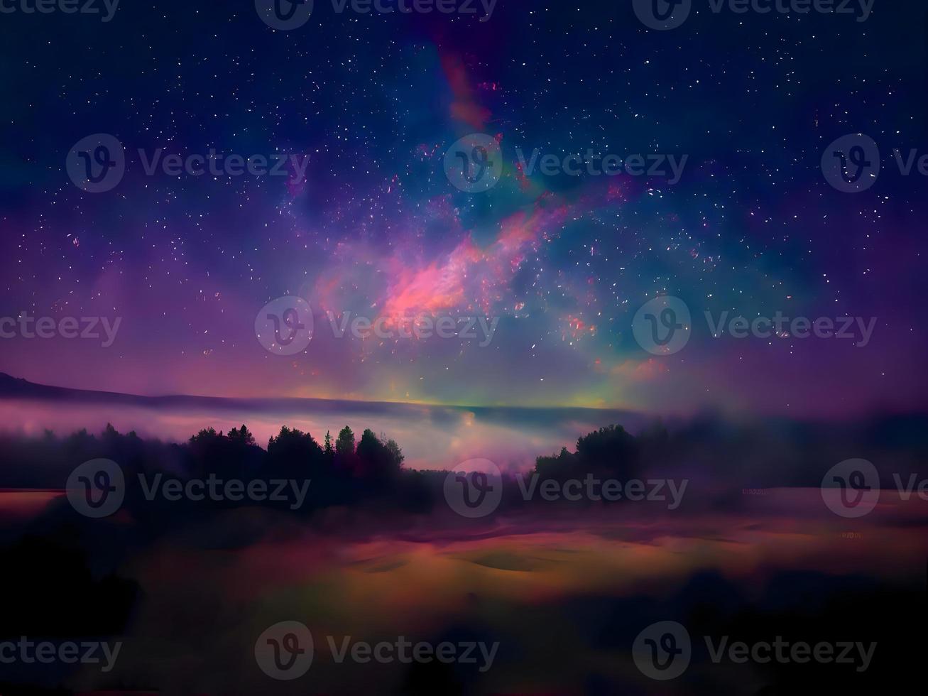 Nachtlandschaft Berg und Milkyway Galaxienhintergrund, Langzeitbelichtung, schwaches Licht foto