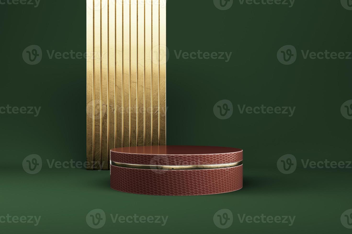 abstrakter minimaler hintergrund. zylindrisches Podium mit goldener geometrischer Form für die Produktpräsentation foto