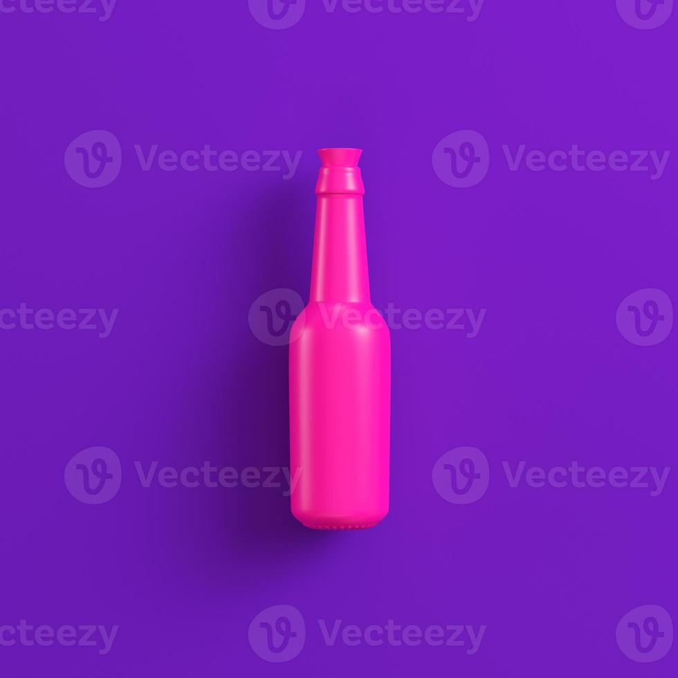 rosafarbene Flasche mit Stopper auf violettem Hintergrund. Minimalismus-Konzept foto