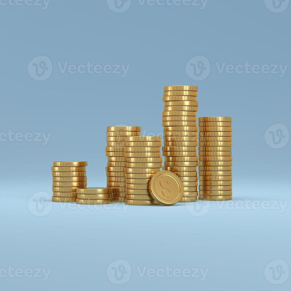 Stapel Golddollarmünzen auf blauem Hintergrund. mit Gewinnkonzept. foto
